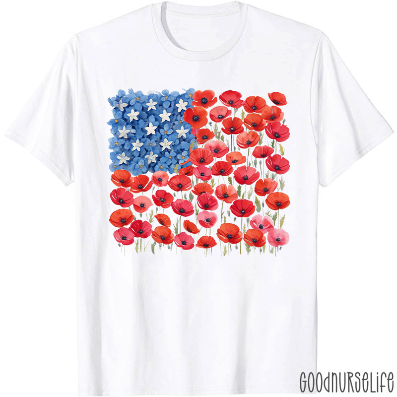 Floral USA Flag 250th Anniversary Nurse T-Shirt