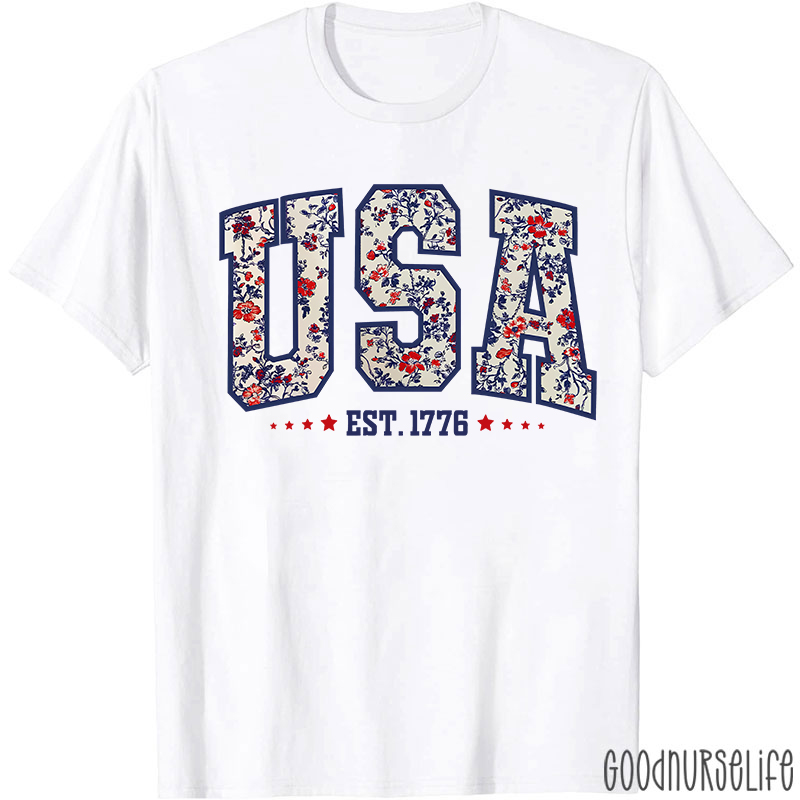 Retro Floral USA Nurse T-Shirt