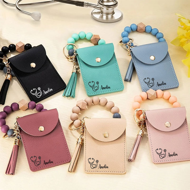 Personalized Name Stethoscope Nurse ID Card Holder Keychain