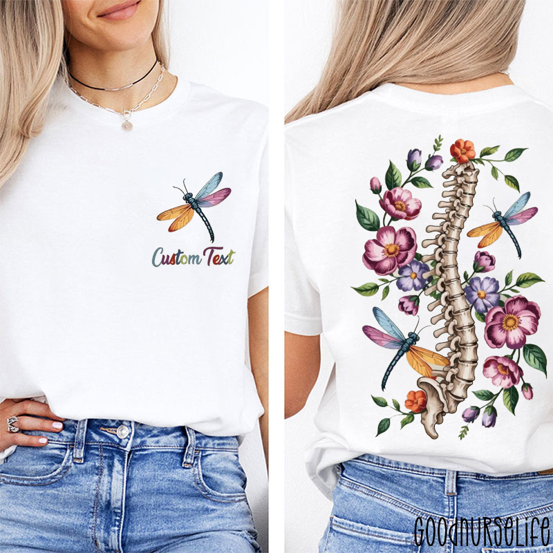 Personalized  Floral Spine Dragonfly Two Sided T-Shirt