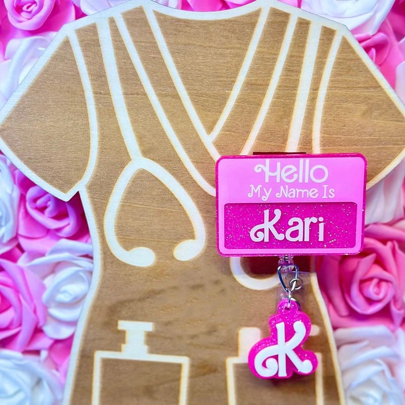 Personalized Hello My Name Is Initial Glitter Nurse Badge Reel