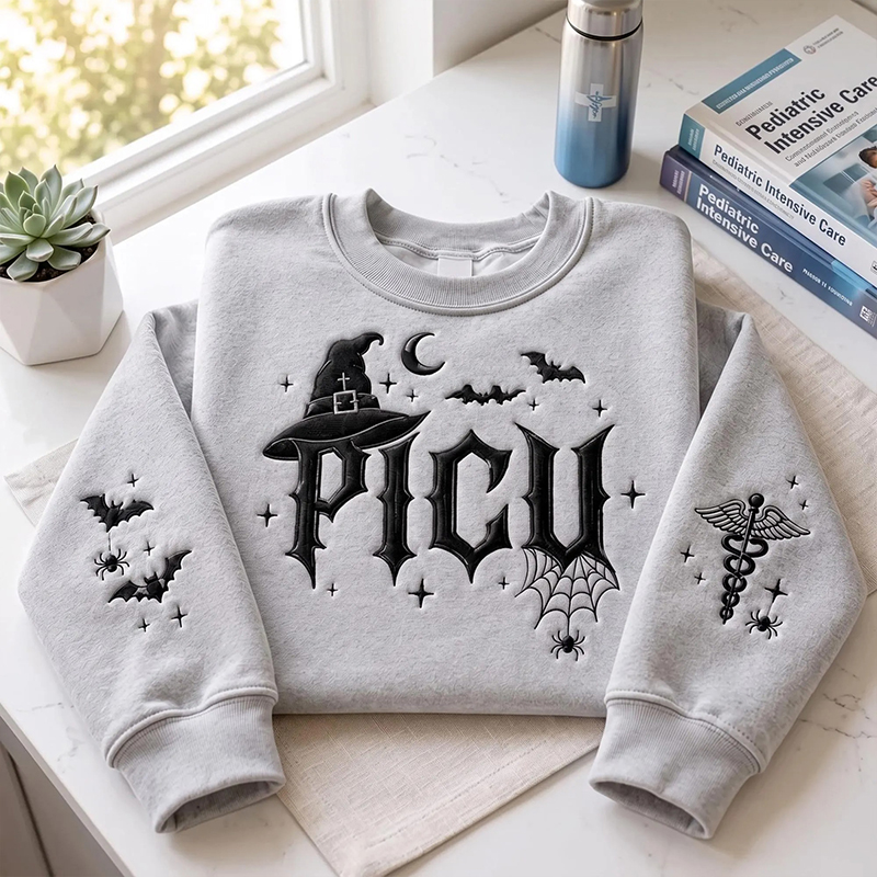 Personalized Bat Spider Web Embroidered Nurse Sweatshirt