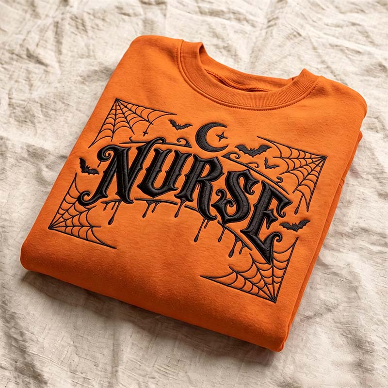 Halloween Gothic Embroidery Nurse Sweatshirt