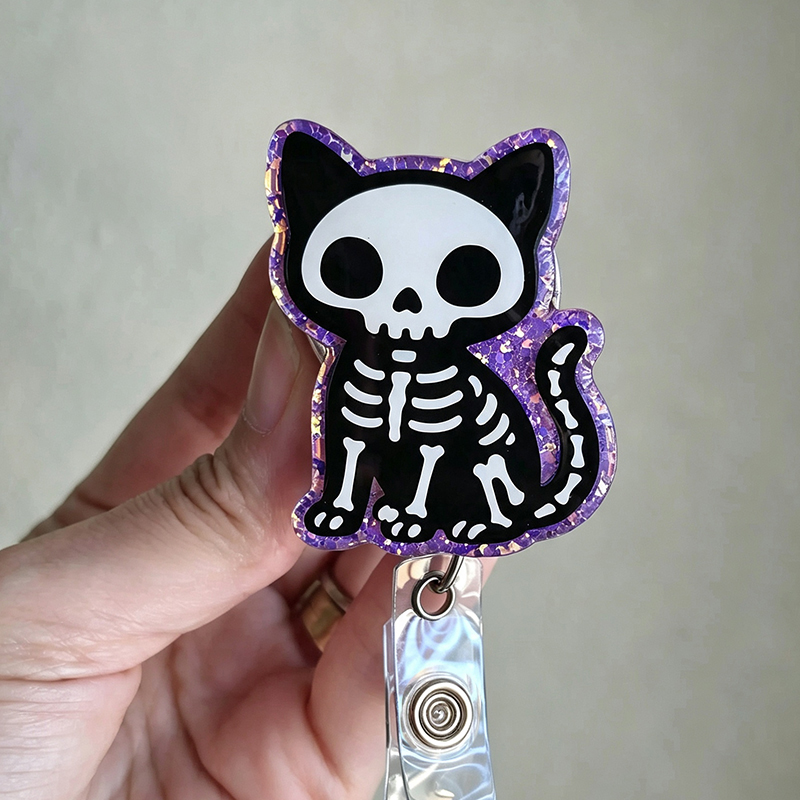 Skeleton Kitty Nurse Badge Reel