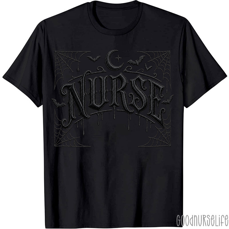 Halloween Gothic Embroidery Nurse T-Shirt