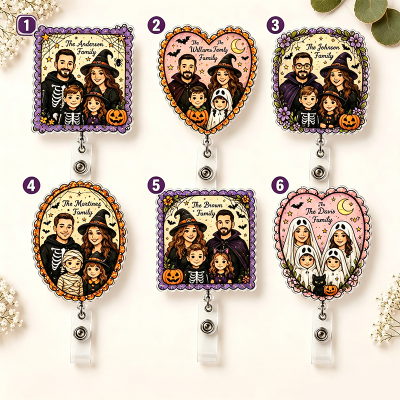 Personalized Photo Halloween Family Nurse Badge Reel