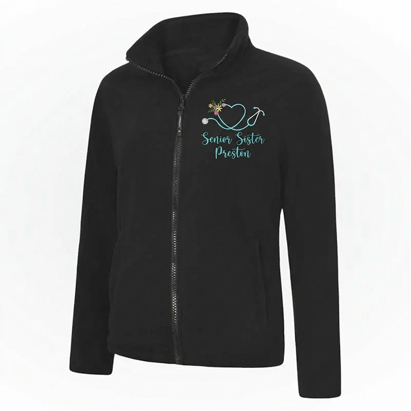 Personalized Floral Stethoscope Cute Icon Fleece Jacket