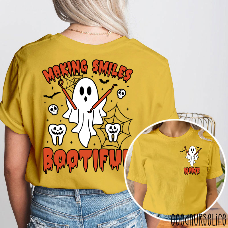 Personalized Making Smiles Bootiful Halloween Dental Ghost Two Sided T-Shirt