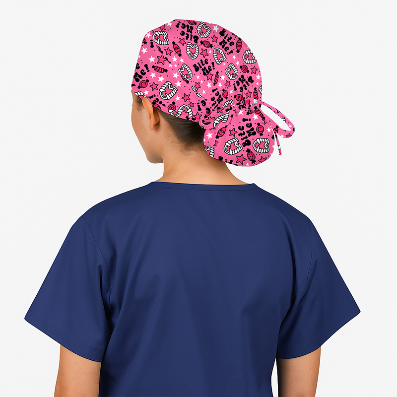 Halloween Vampire Fangs Ponytail Nurse Scrub Cap