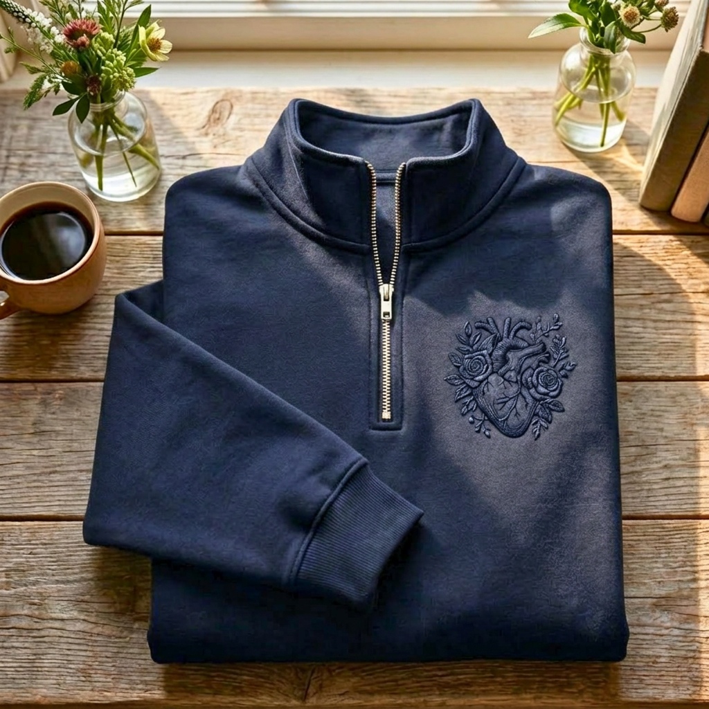 The Rose And The Heart Quarter Zip Sweatshirt