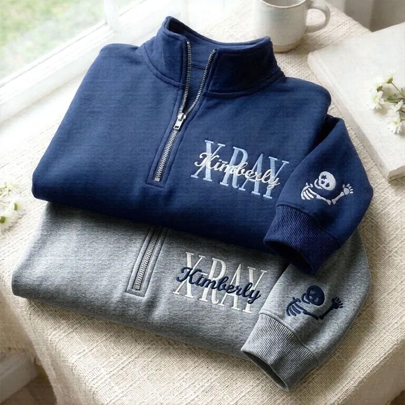 Personalized Embroidered Xray Skeleton Quarter Zip Sweatshirt