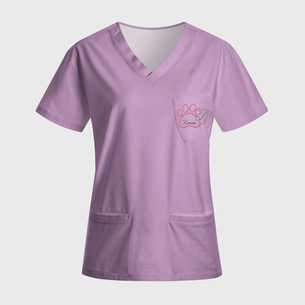 Personalized Embroidered Name Paw Stethoscope Nurse Antimicrobial Scrubs Sets