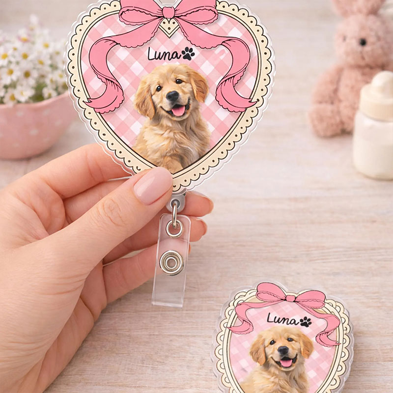 Personalized Lace Trimmed Pet Portrait Badge Reel