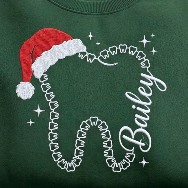 Personalized Name Christmas Tooth Embroidered Sweatshirt