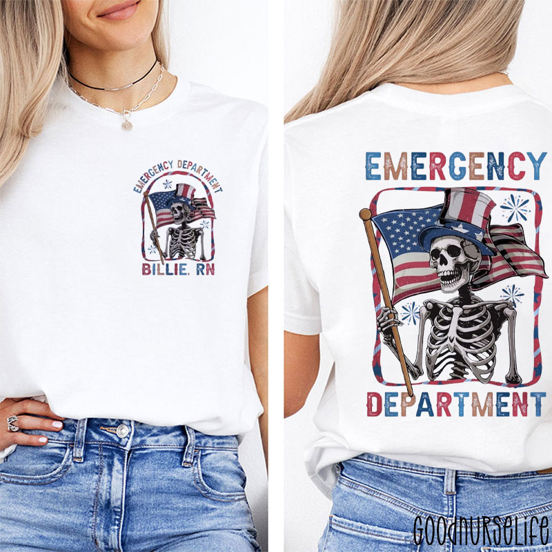 Personalized Emergency Department 4th July Independence Day Two Sided T-Shirt