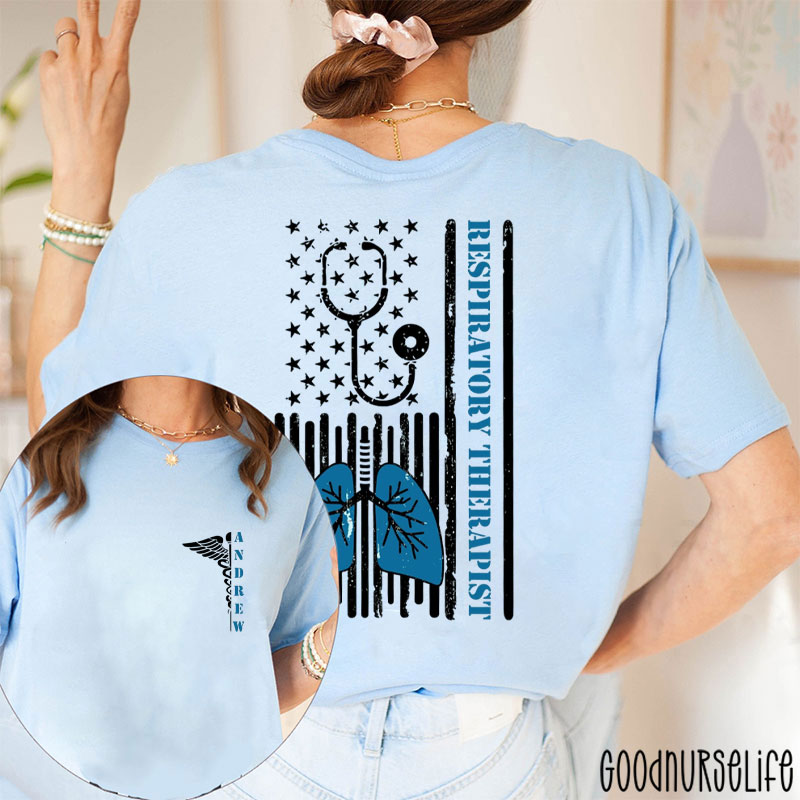 Personalized Respiratory Therapist Stethoscope Nurse Two Sided T-Shirt
