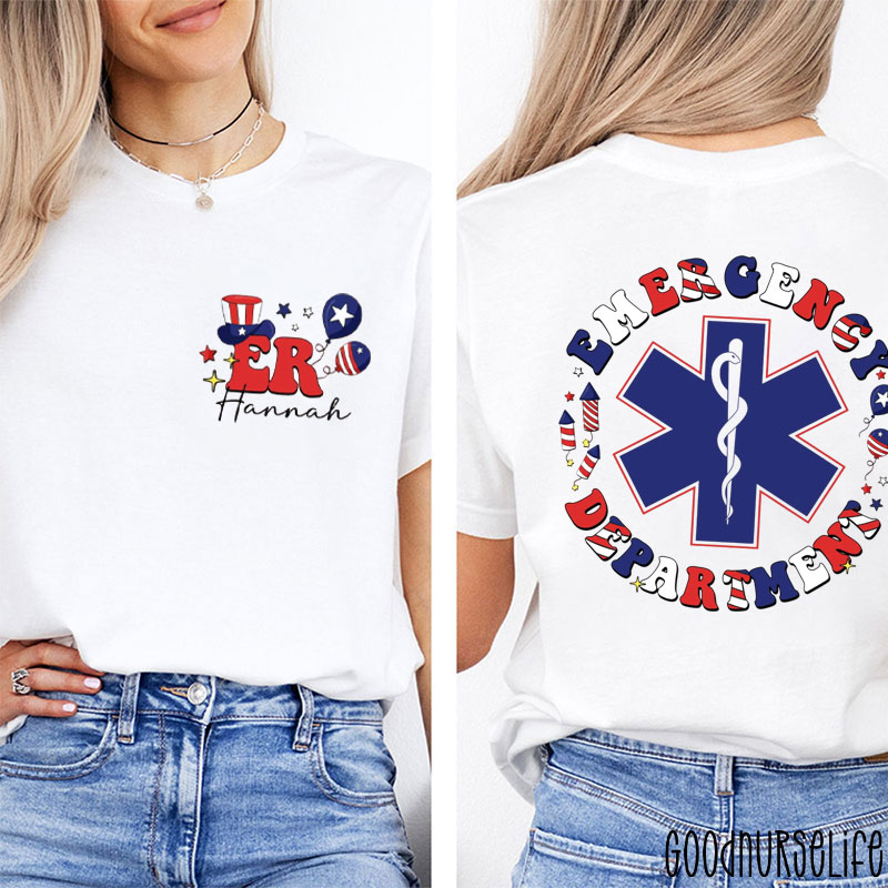 Personalized Emergency Department 4th Of July Nurse Two Sided T-Shirt