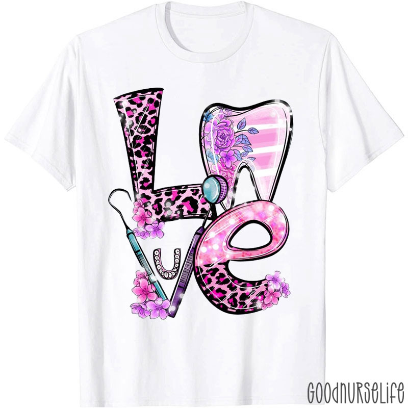 Leopard Love Flowers Dental T-Shirt