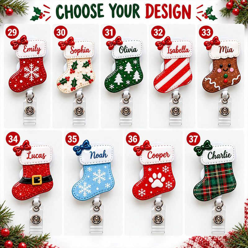 Personalized Faux 3D Christmas Socks Badge Reel