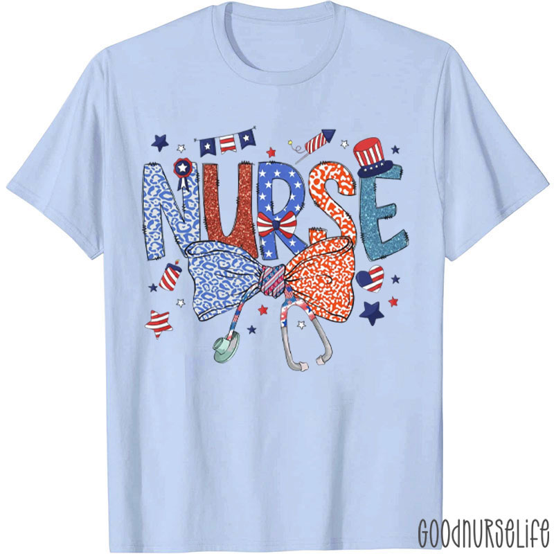Coquette Nurse USA Bow Patriotic Nurse T-Shirt