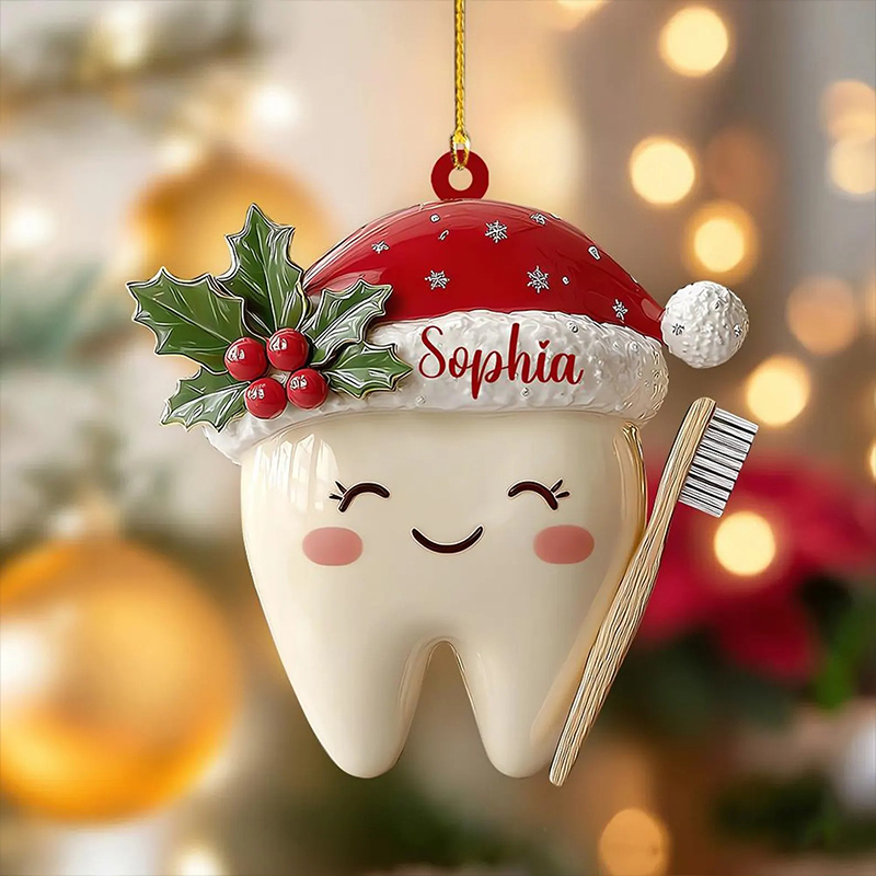 Personalized Name 2D Flat Cute Tooth Acrylic Christmas Ornament