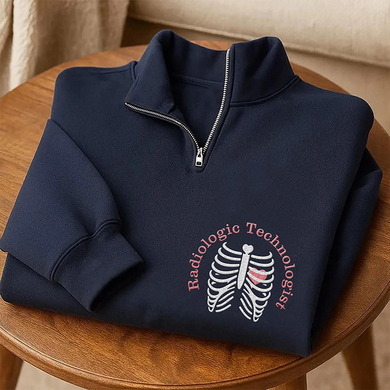Embroidered Radiologic Technologist Skeleton Quarter Zip Sweatshirt