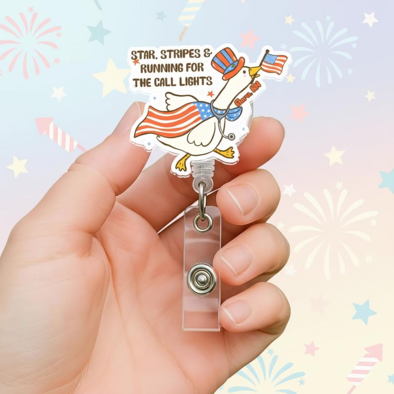 Star Stripes And Running For The Call Lights Badge Reel