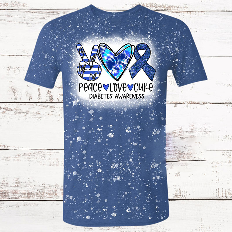 Peace Love Cure Diabetes Awareness Nurse Printed T-Shirt