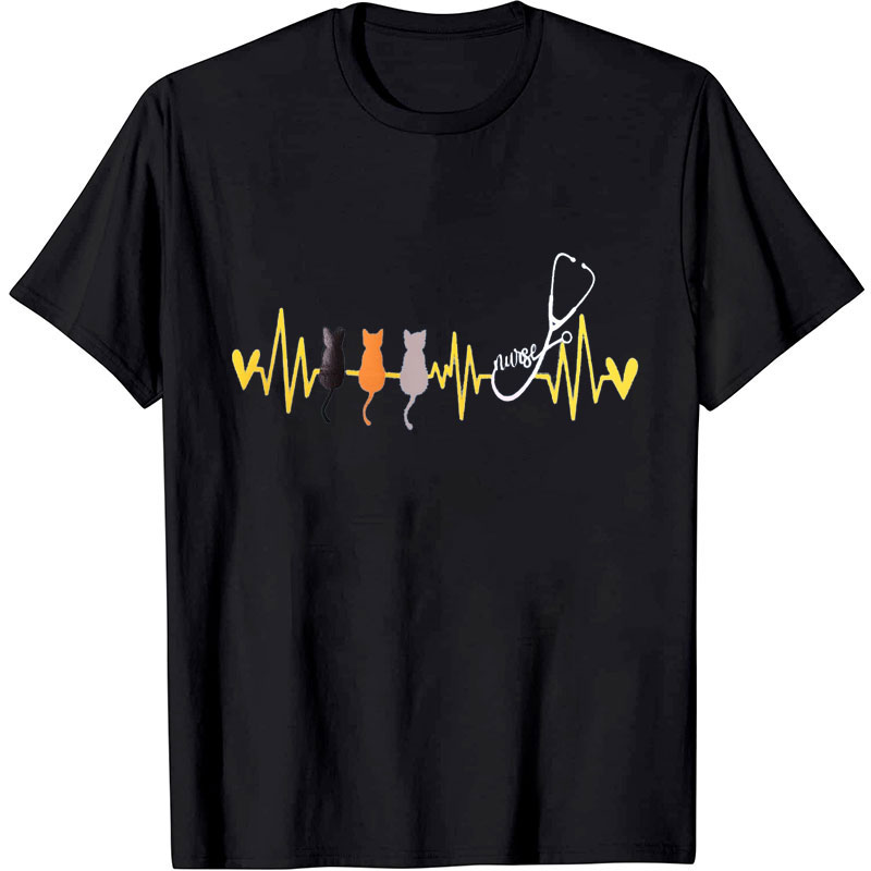 Cat Ecg Ekg Heartbeat Nurse T-Shirt