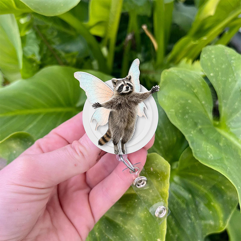 Funny Raccoon Fairy Badge Reel