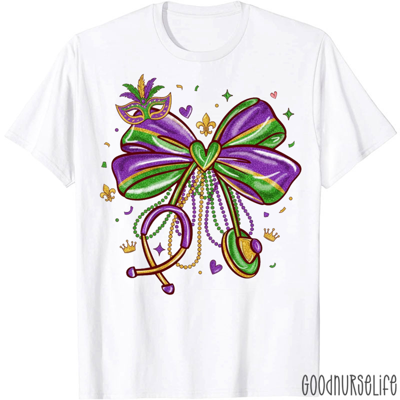 Purple Green Gold Mardi Gras Bow T-shirt