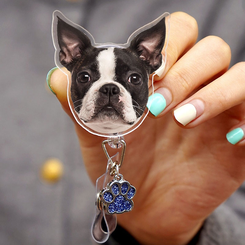 Personalized Pet Portrait Photo With Pendant Badge Reel