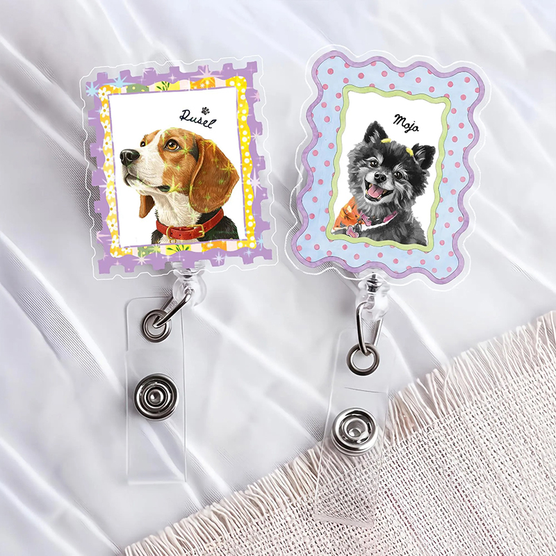 Personalized Perppy Dog And Cat Photo Nurse Badge Reel
