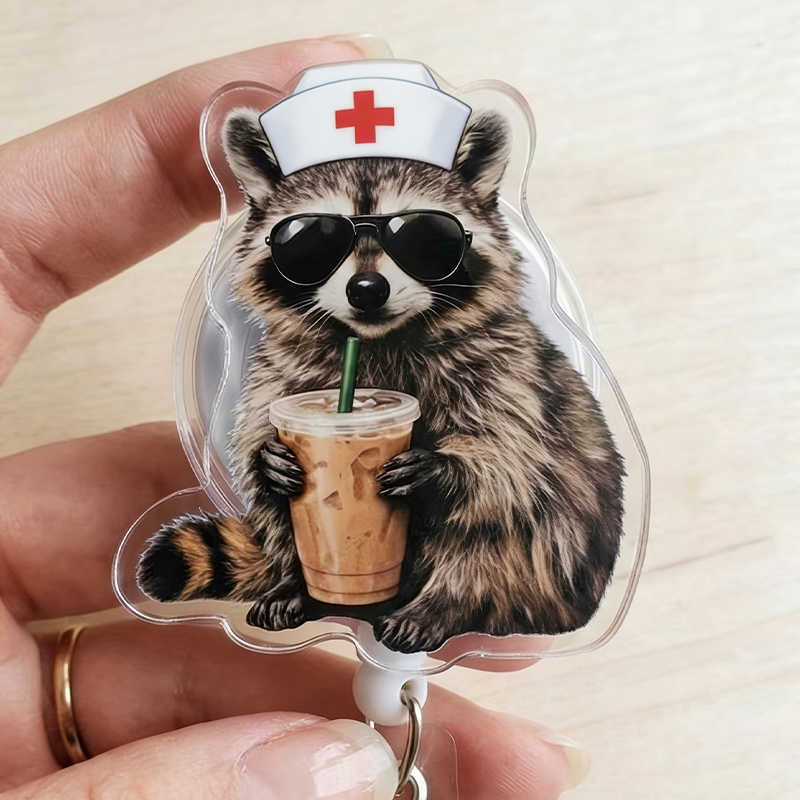 Cute Raccoon Nurse Badge Reel