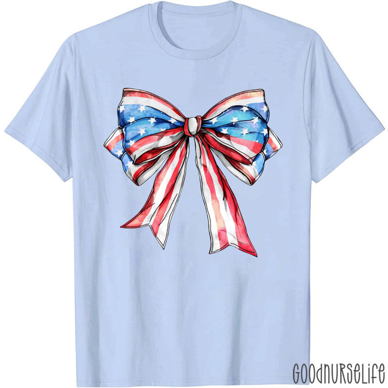 Coquette 4th Of July American Flag Bow T-Shirt