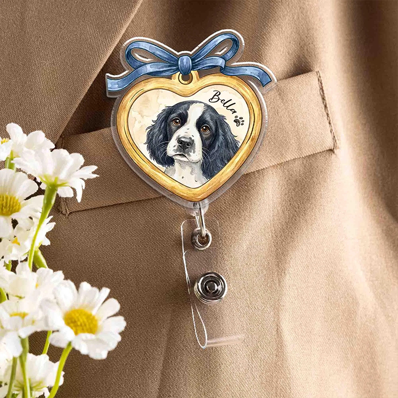 Personalized Pet Portrait Oil Painting Nurse Badge Reel
