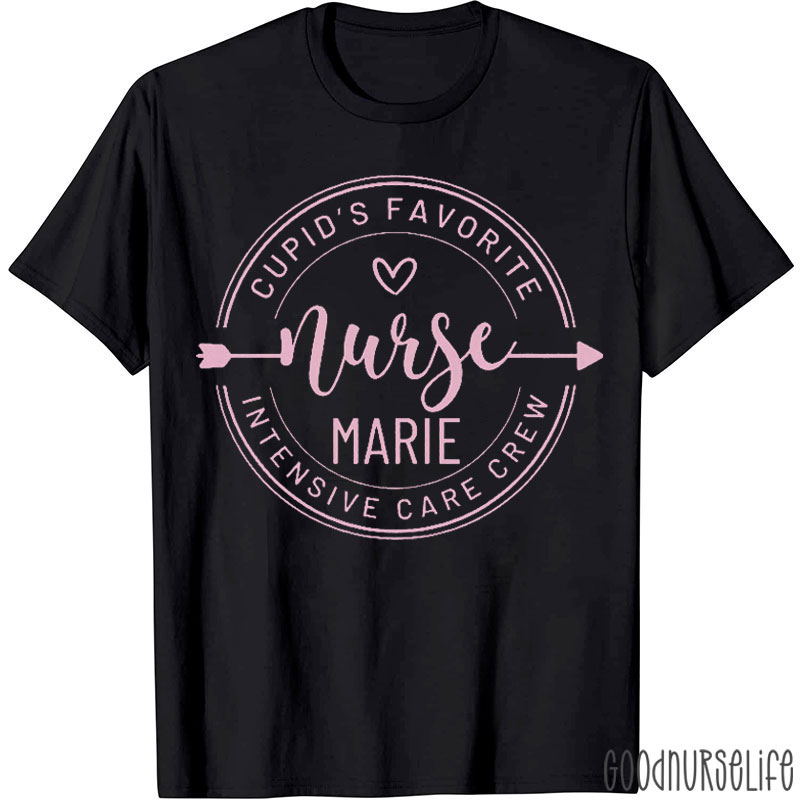 Personalized Valentines Day Cupid's Favorite Nurse T-shirt