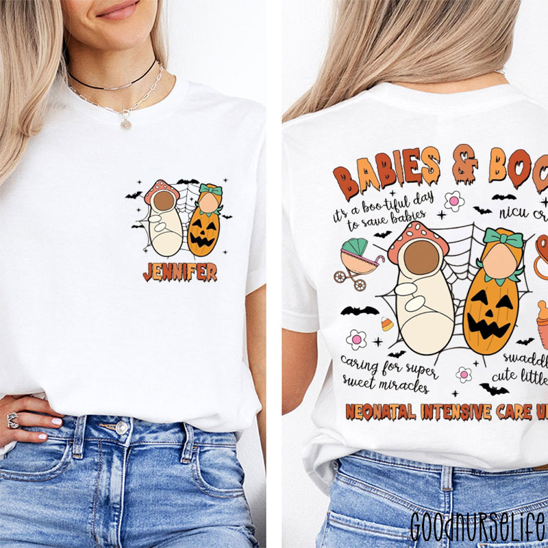 Personalized NICU Halloween Baby Boo Two Sided T-Shirt