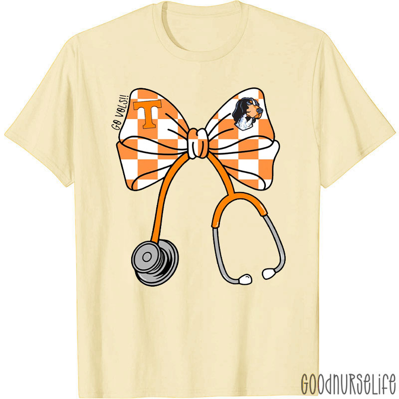 Personalized Coquette Bow Go Team Stethoscope Nurse T-Shirt