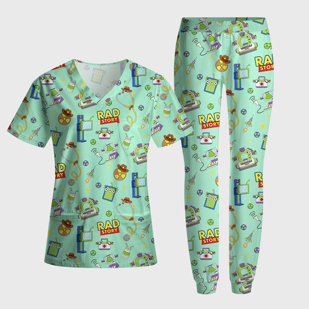 Rad Story Cute Icon Antimicrobial Scrubs Sets