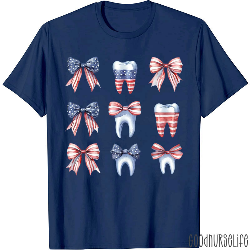 Coquette Teeth Dentist Funny 4th Of July Patriotic T-Shirt