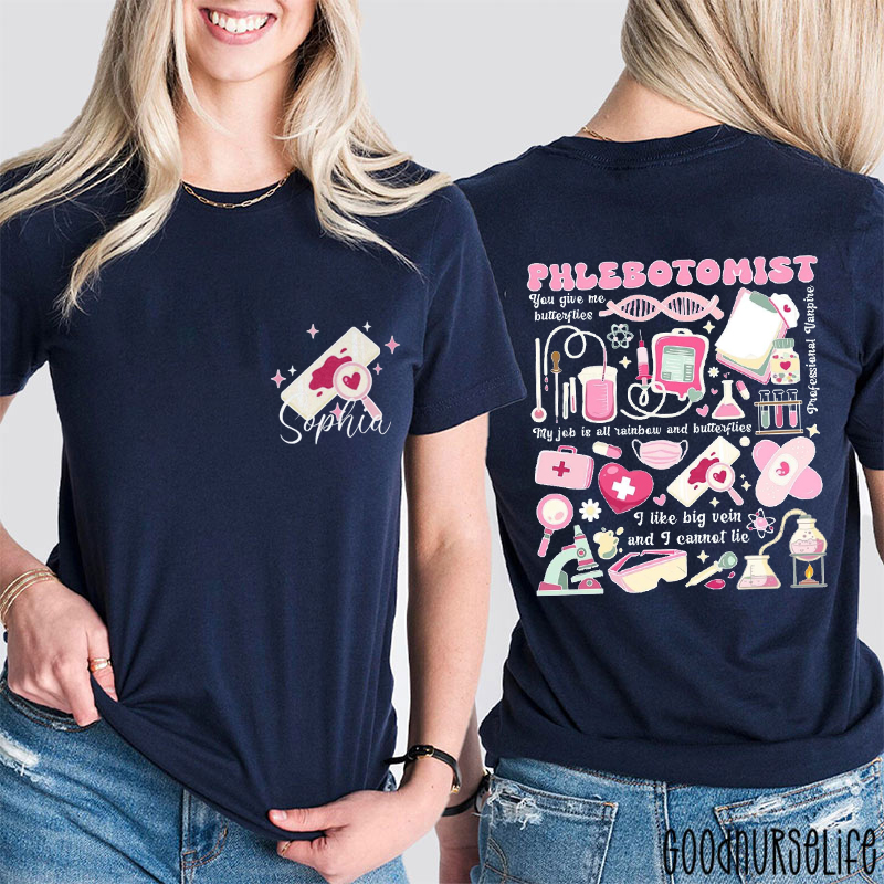 Personalized Phlebotomist Professional Vampire Two Sided T-Shirt