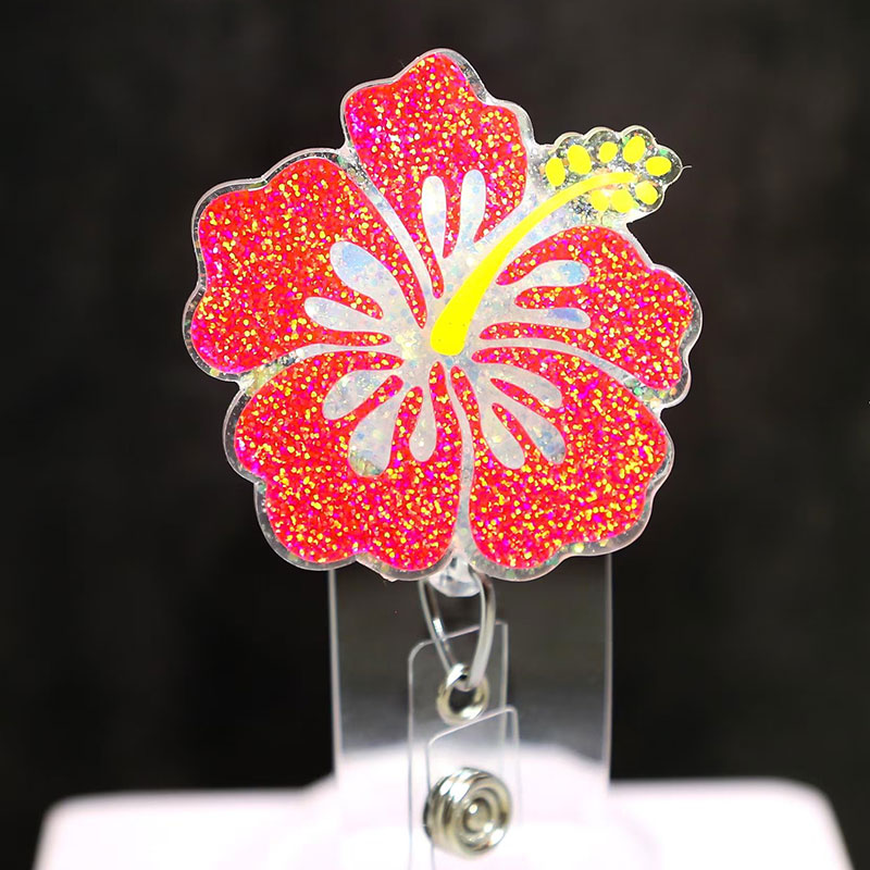 Pink Hibiscus Nurse Badge Reel
