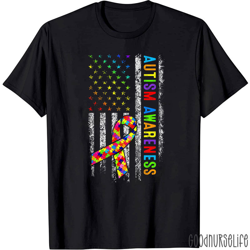 Autism Awareness And American Flag T-shirt