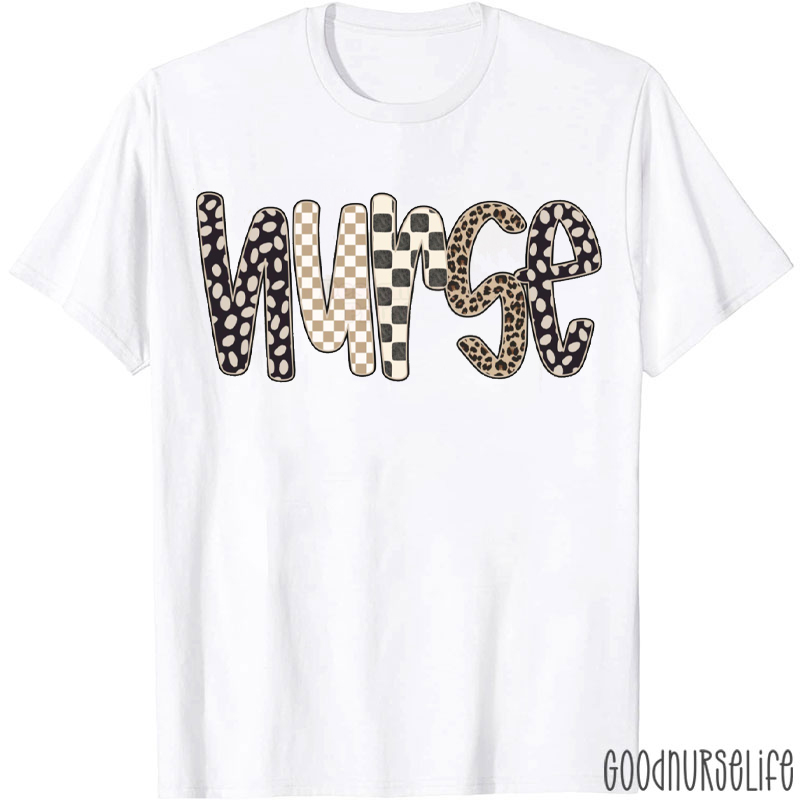 Retro Checkered And Leopard Nurse T-shirt