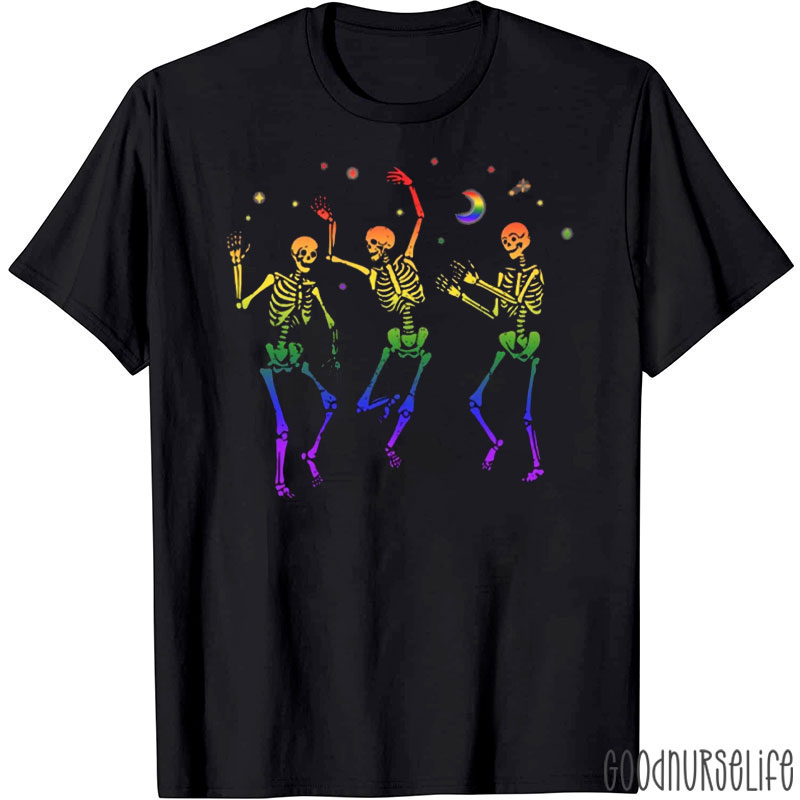 Dancing Skeleton Rainbow Nurse T-Shirt