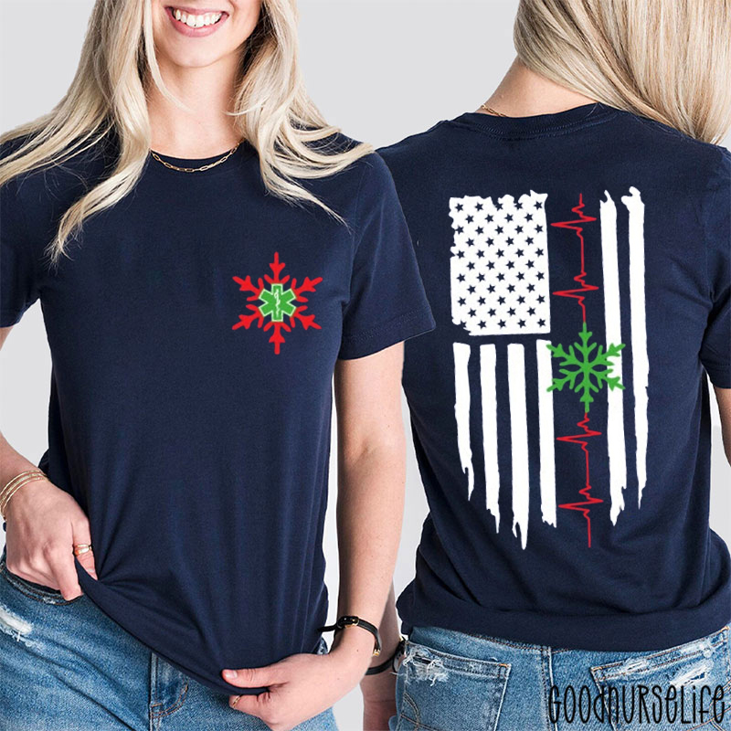 EMS Christmas XMAS Holiday Snowflake Two Sided T-Shirt