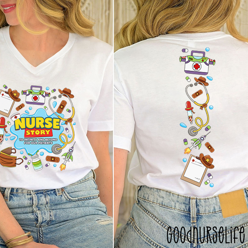 Nurse Story Medical Equipment Lab Week Female V-Neck Two Sided T-Shirt