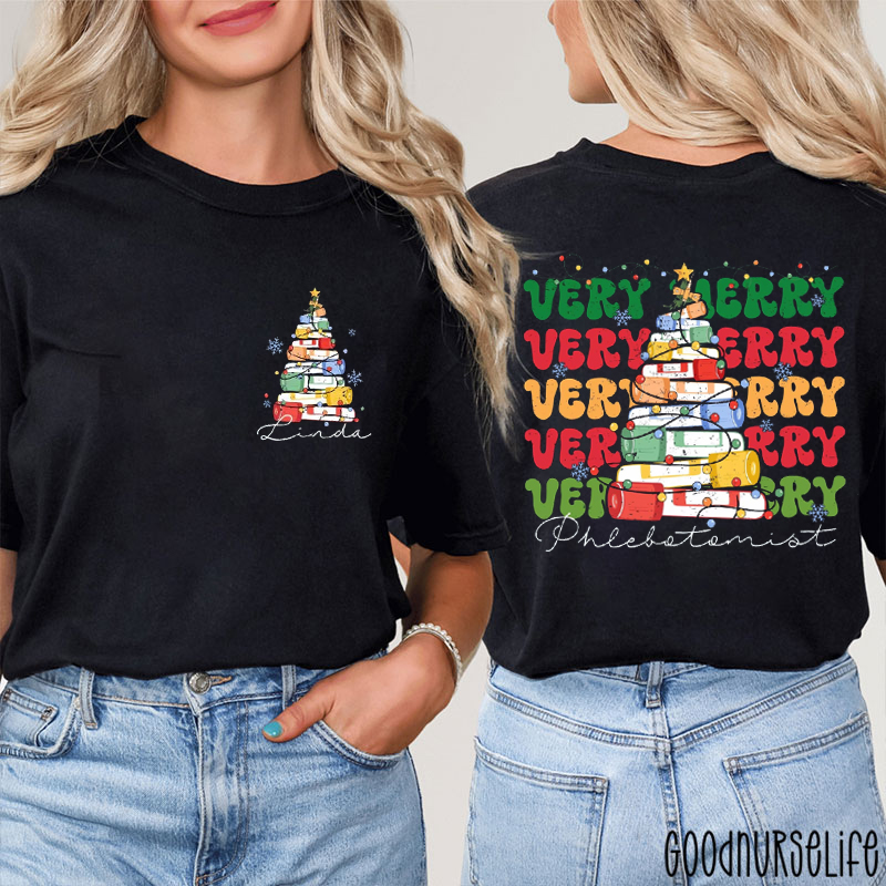 Personalized Very Merry Phlebotomist Two Sided T-Shirt