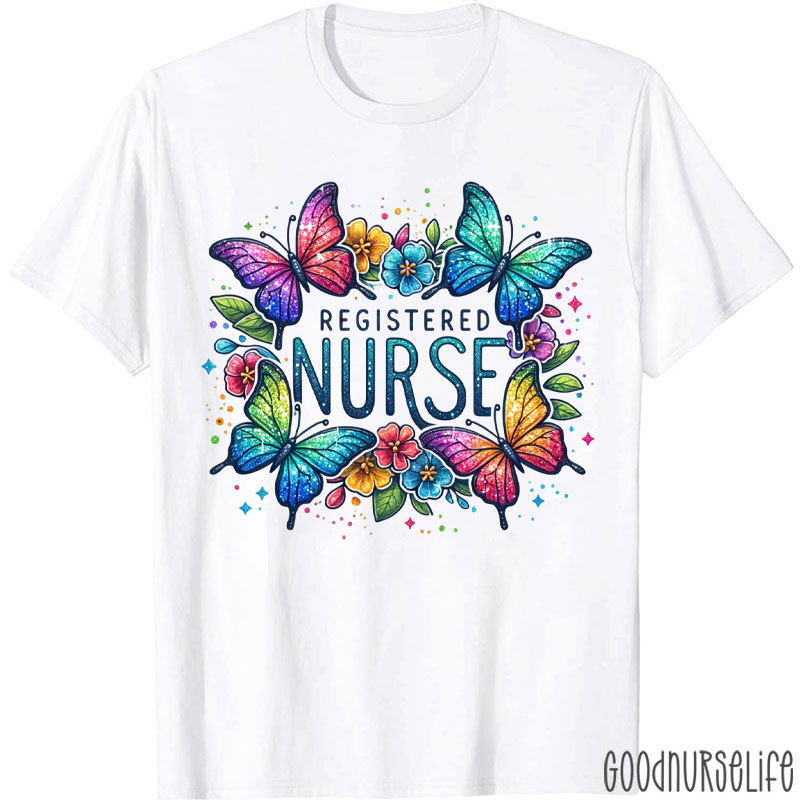 Colorful Butterfly Registered Nurse T-Shirt